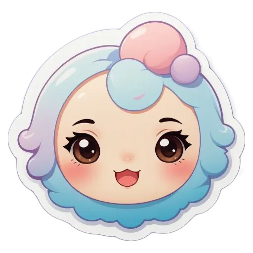 A cute face with blue eyes and a pink bow is sticker.