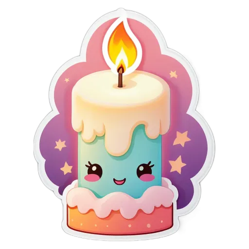 A candle on a cake with a blue and white face.