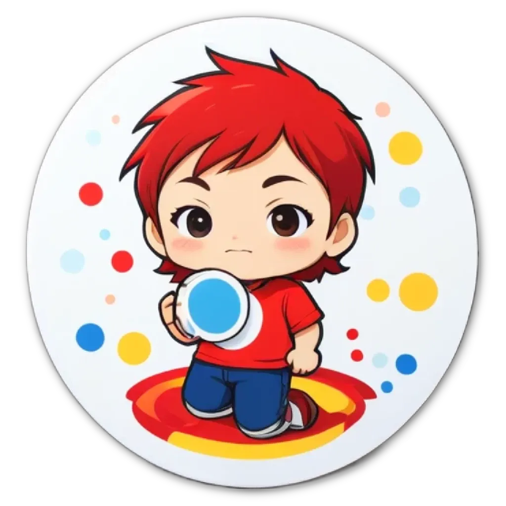 A boy is holding a blue and white frisbee.