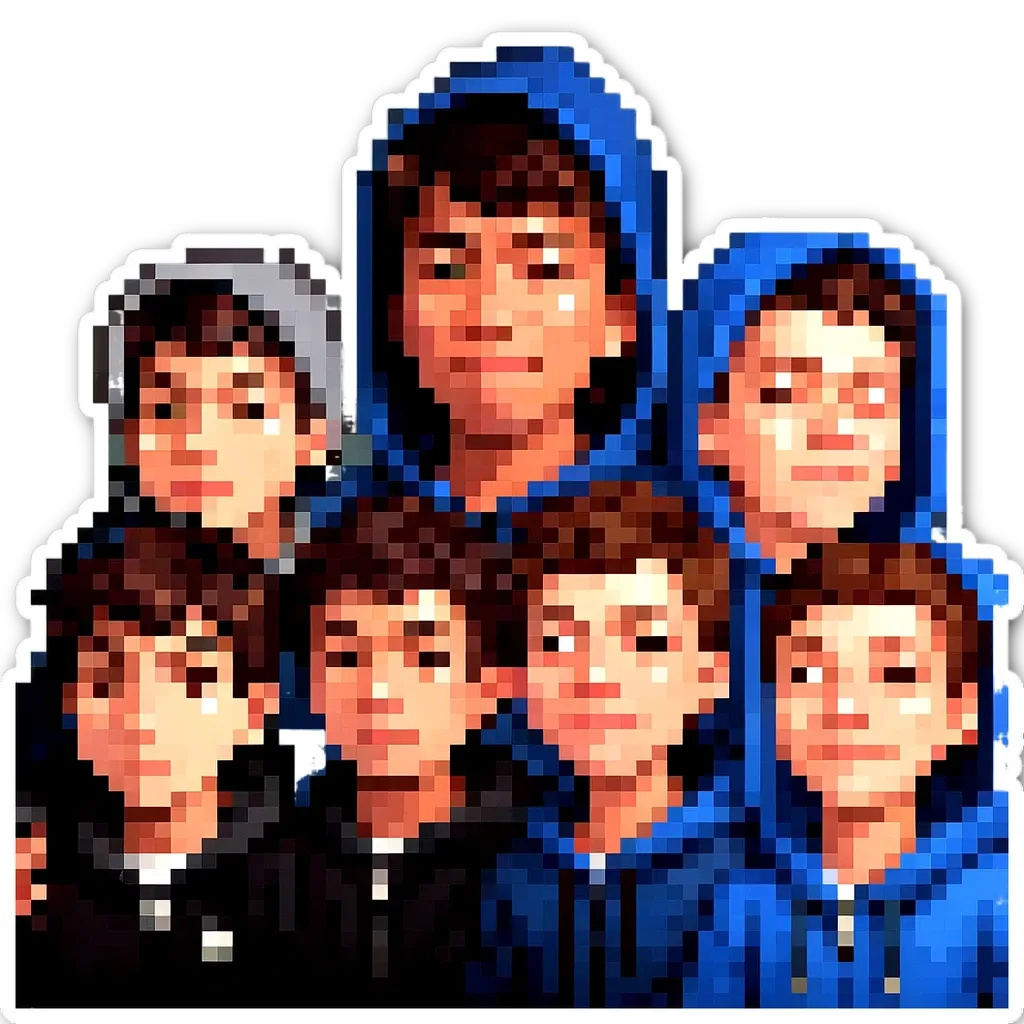 A very brief description of a boys hooded friends, generated using a digital image editor.