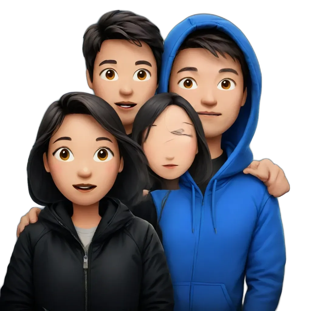 Three apple characters are huddled together.