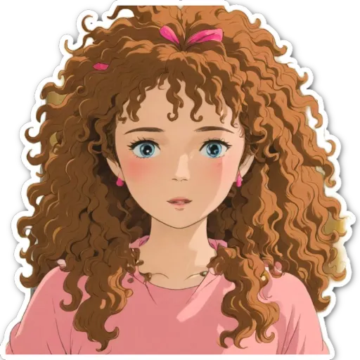 A cartoon drawing of a girl with curly hair.