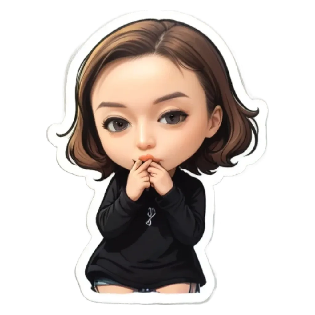 A girl is drawing her nose with her finger.