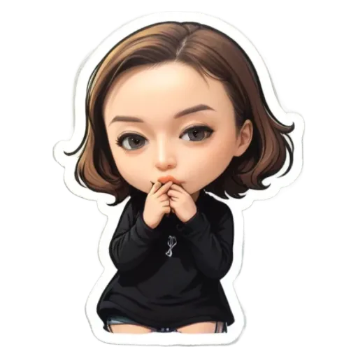 A girl is drawing her nose with her finger.