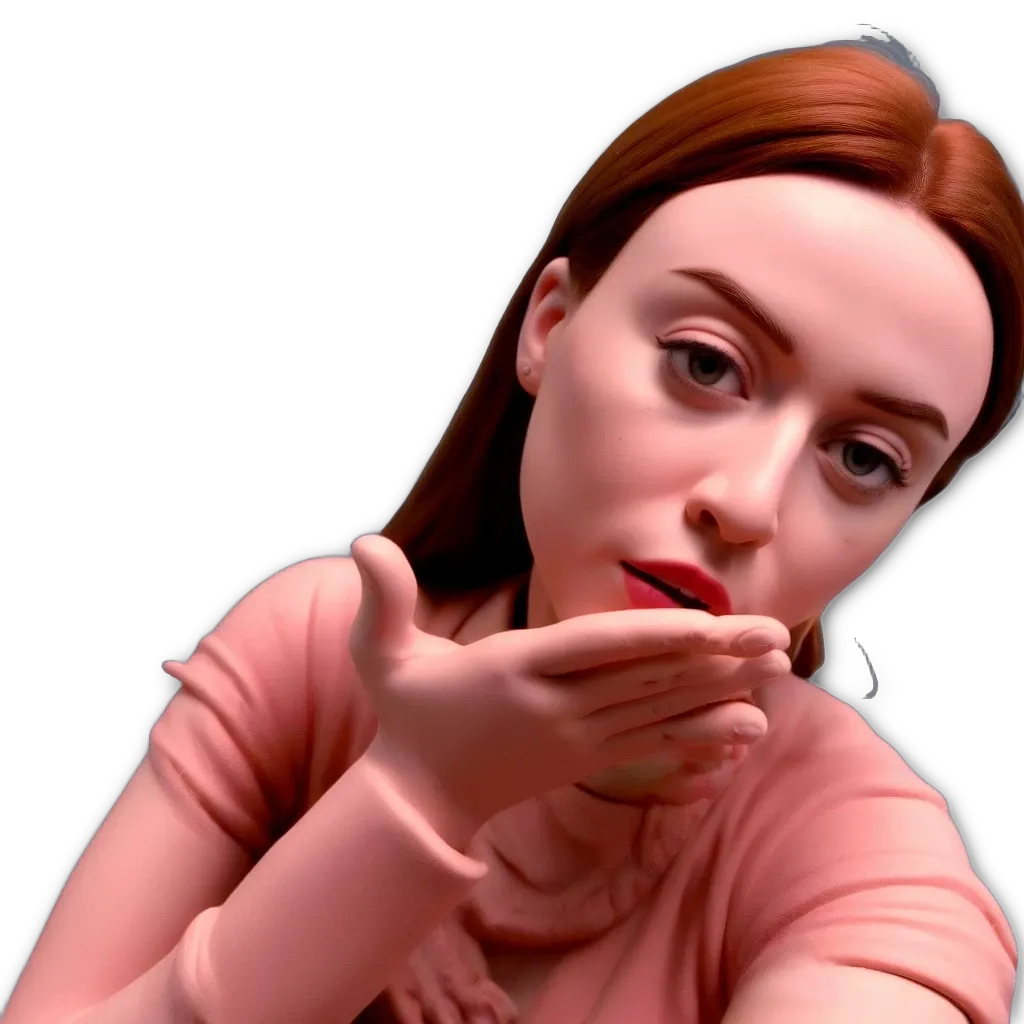 A woman is kissing a boys cheek in a 3d model.