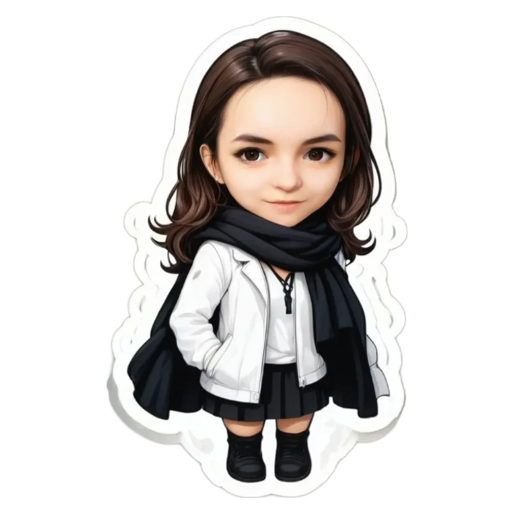 An art girl with a black scarf standing with her hand in her pocket.