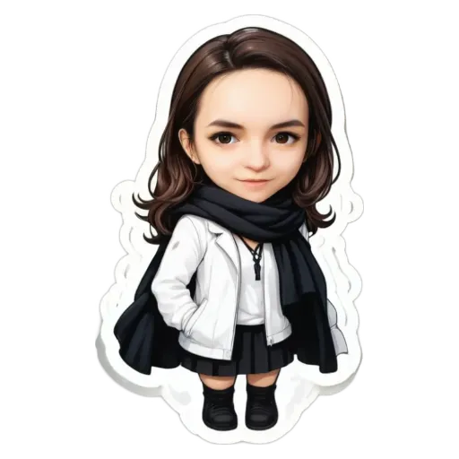 An art girl with a black scarf standing with her hand in her pocket.