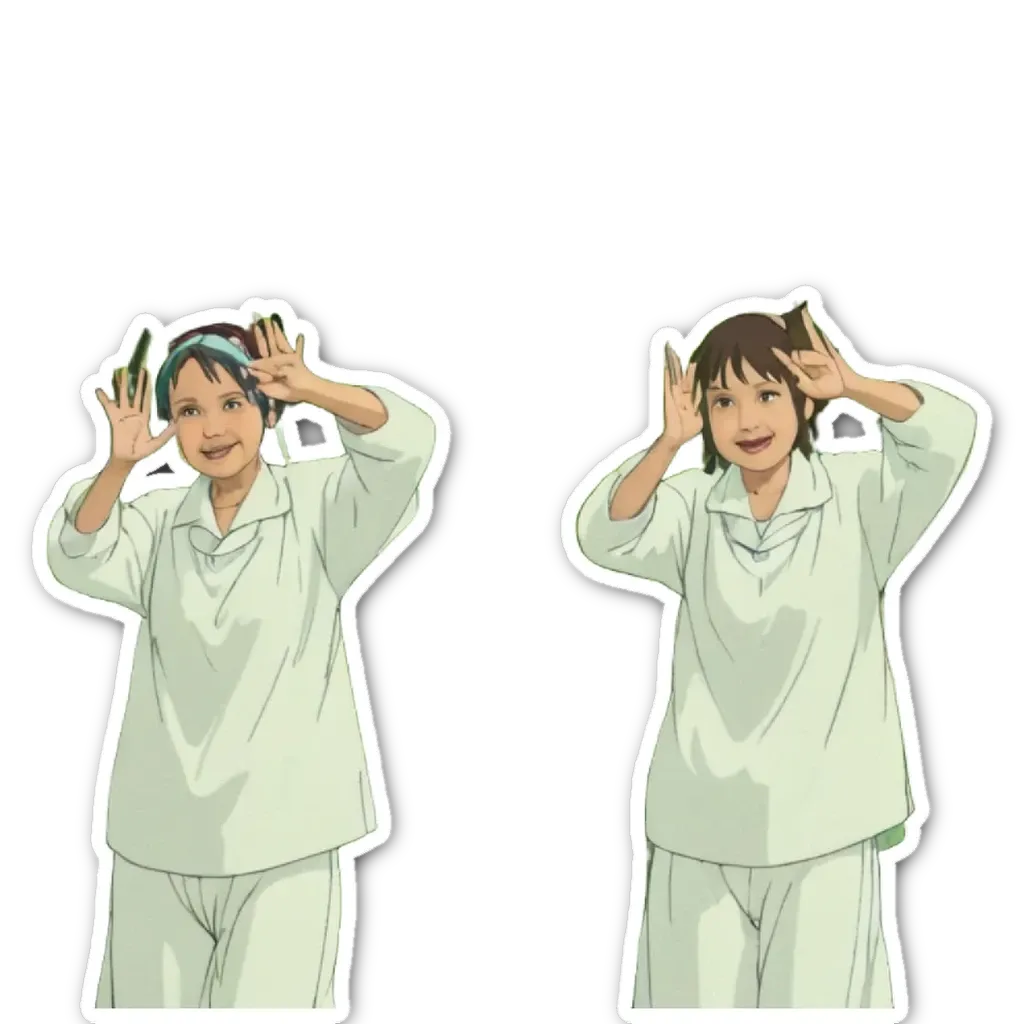 A girl making hand gestures her hand in the air.