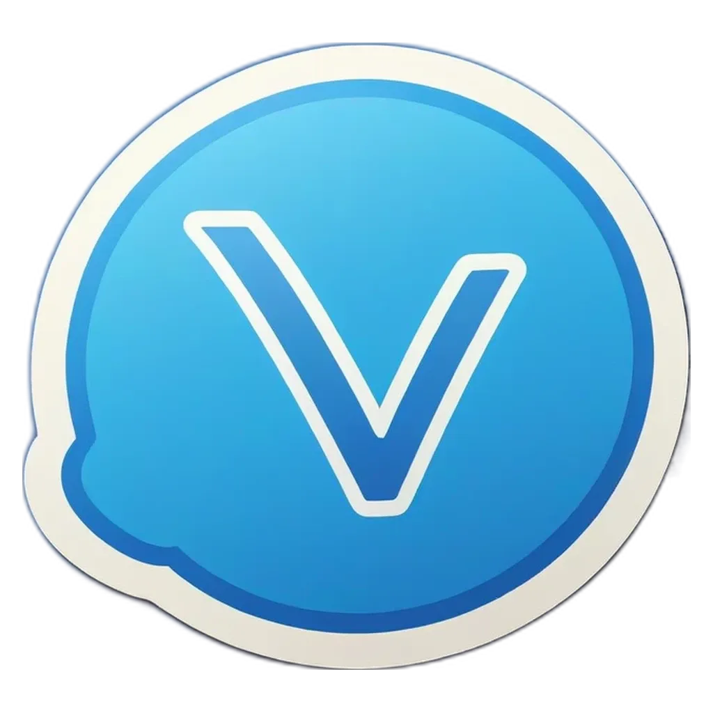 A blue v symbol is in the center of a white circle.