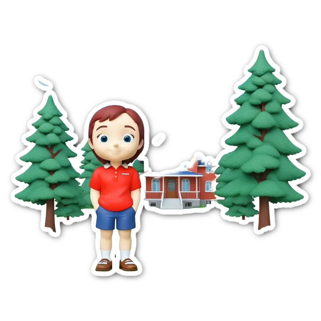 A boy stands in front of a house.