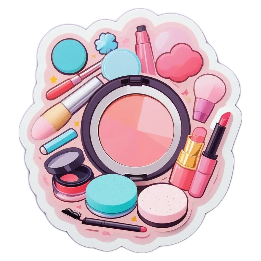 A cartoon picture of make up items.