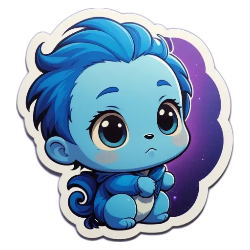 A blue character drawing is set against a black background.