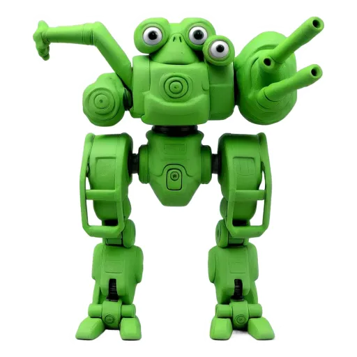 A green figure with eyes and a gun is stickered to the left of a green figure with a gun and a tank.