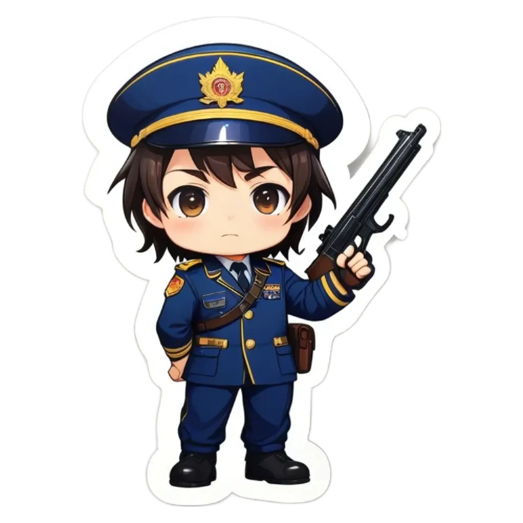 A boy is posing in a military style uniform with a gun.