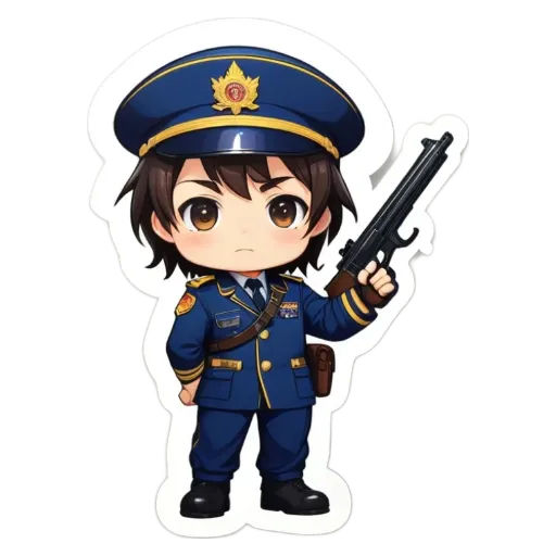 A boy is posing in a military style uniform with a gun.