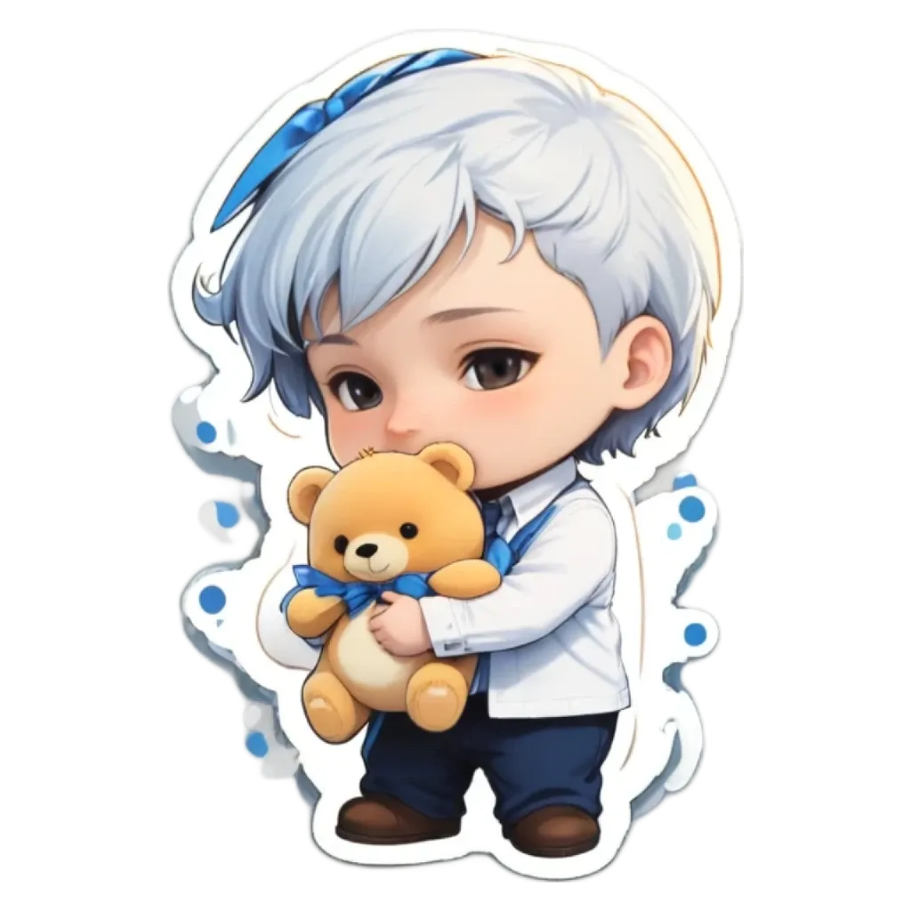 A boy with a teddy bear that he is holding.