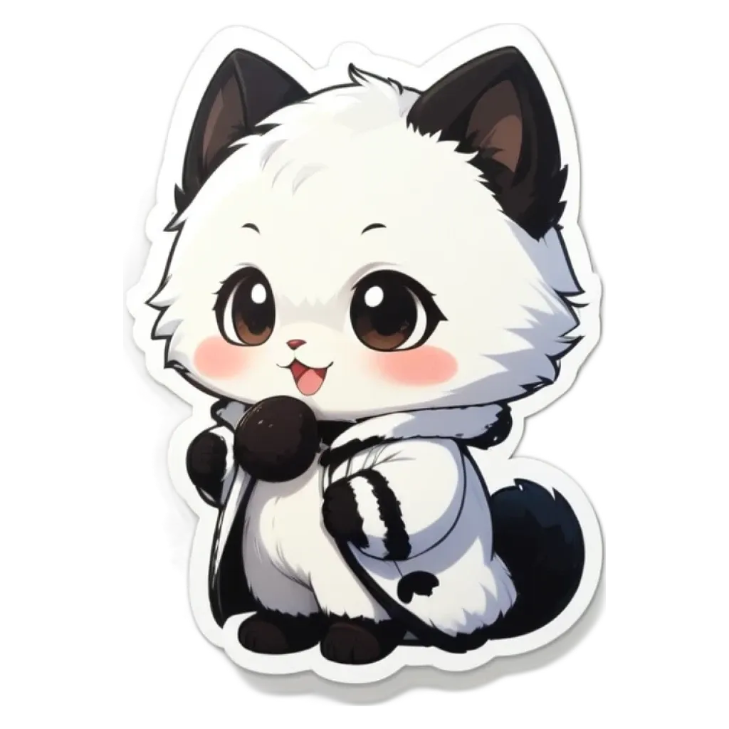 A cartoon cat wearing a coat and holding a microphone.