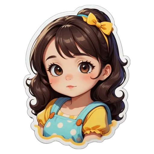 A sticker of a girl with a bow in her hair.