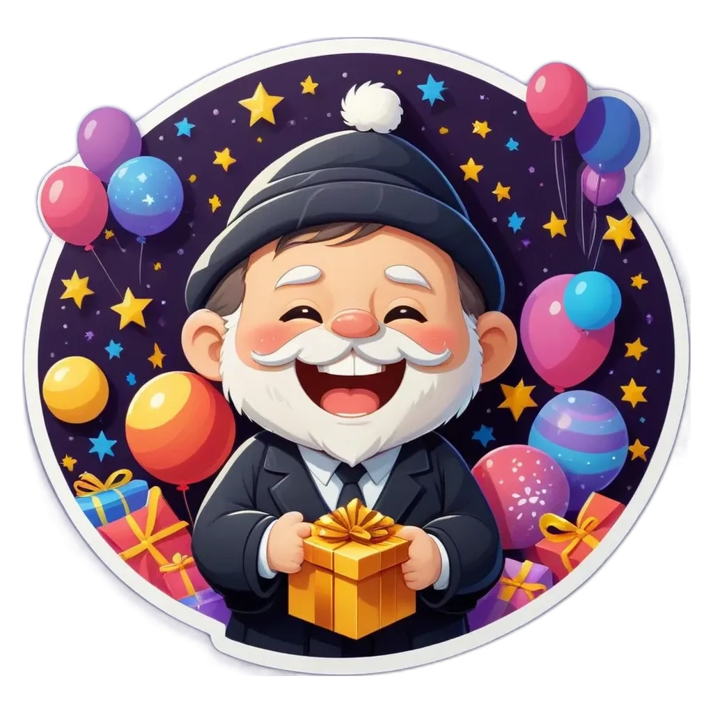 A man in a suit holding a present is smiling.