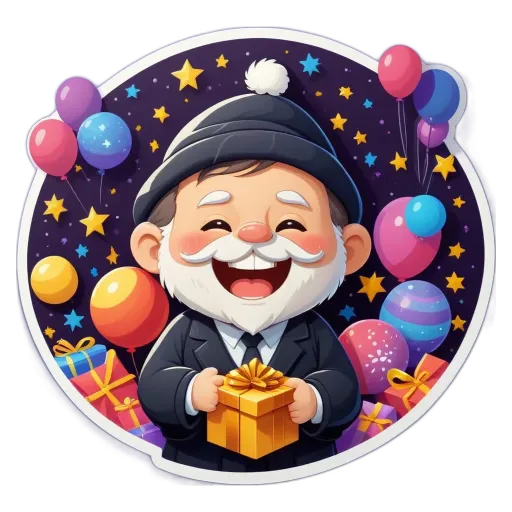 A man in a suit holding a present is smiling.