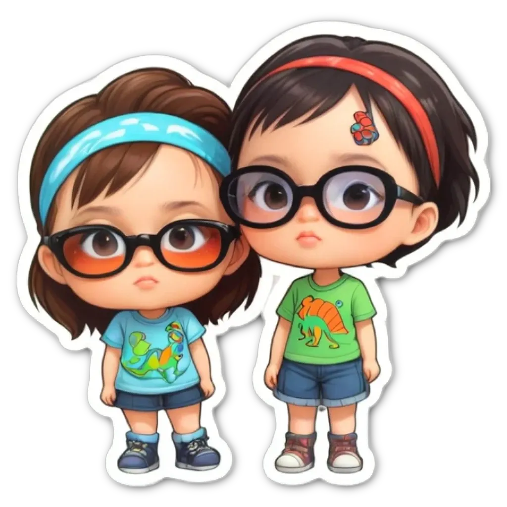 Two girls wearing glasses and standing next to each other.