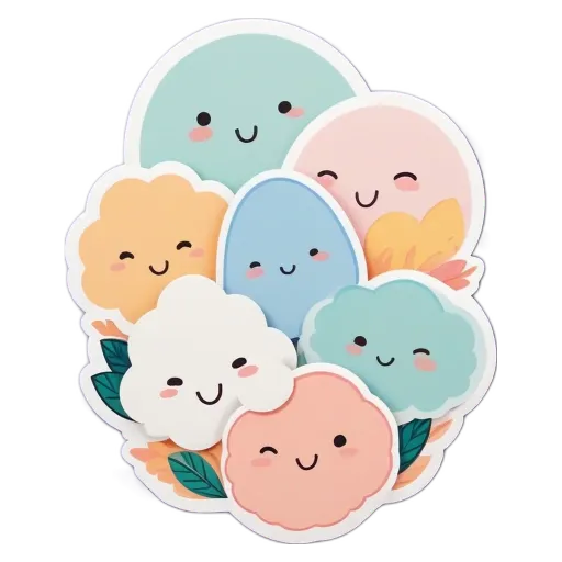 A group of stickers depicting clouds are grouped together.