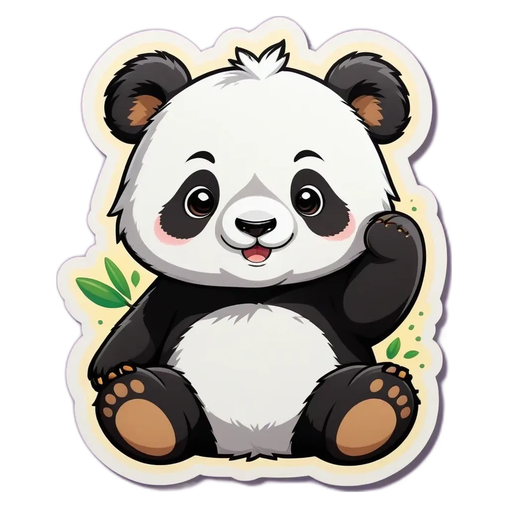 A panda bear with a hand wave from a cartoon character.