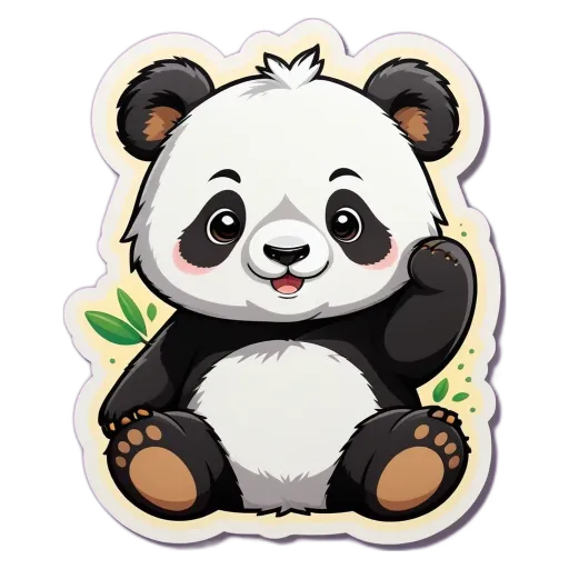 A panda bear with a hand wave from a cartoon character.