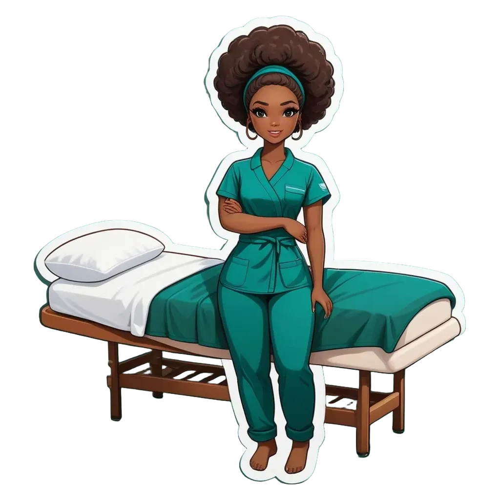 A cartoon drawing of a nurse standing in a room.