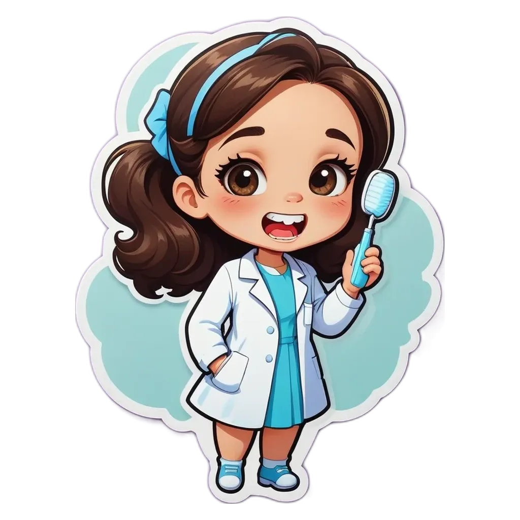 A cartoon picture of a girl who is brushing her teeth.