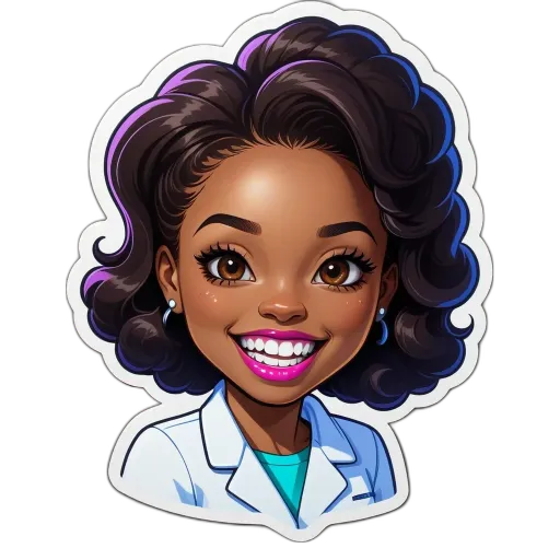 A sticker of a black woman smiling with teeth.