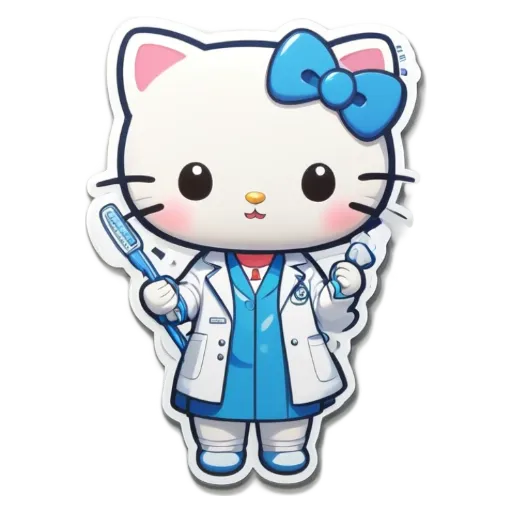 A Hello Kitty toothbrush in a cartoon outfit.