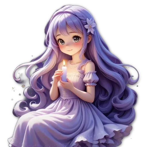 A candle is being lit by a girl with long hair.