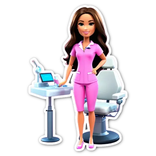 A sticker of a woman nurse at a desk.