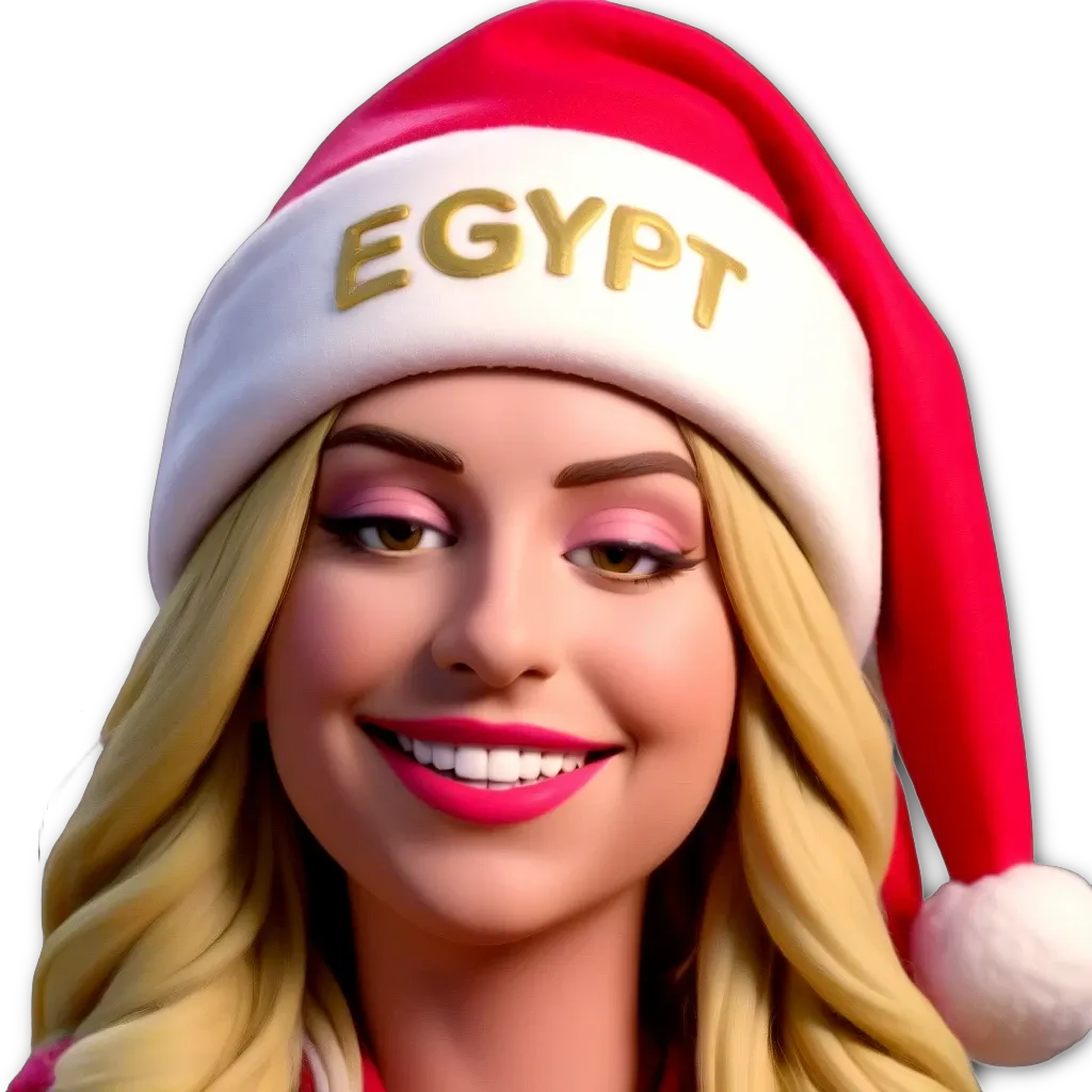 A cartoonish woman wearing a red hat with the word Egypt written on it.