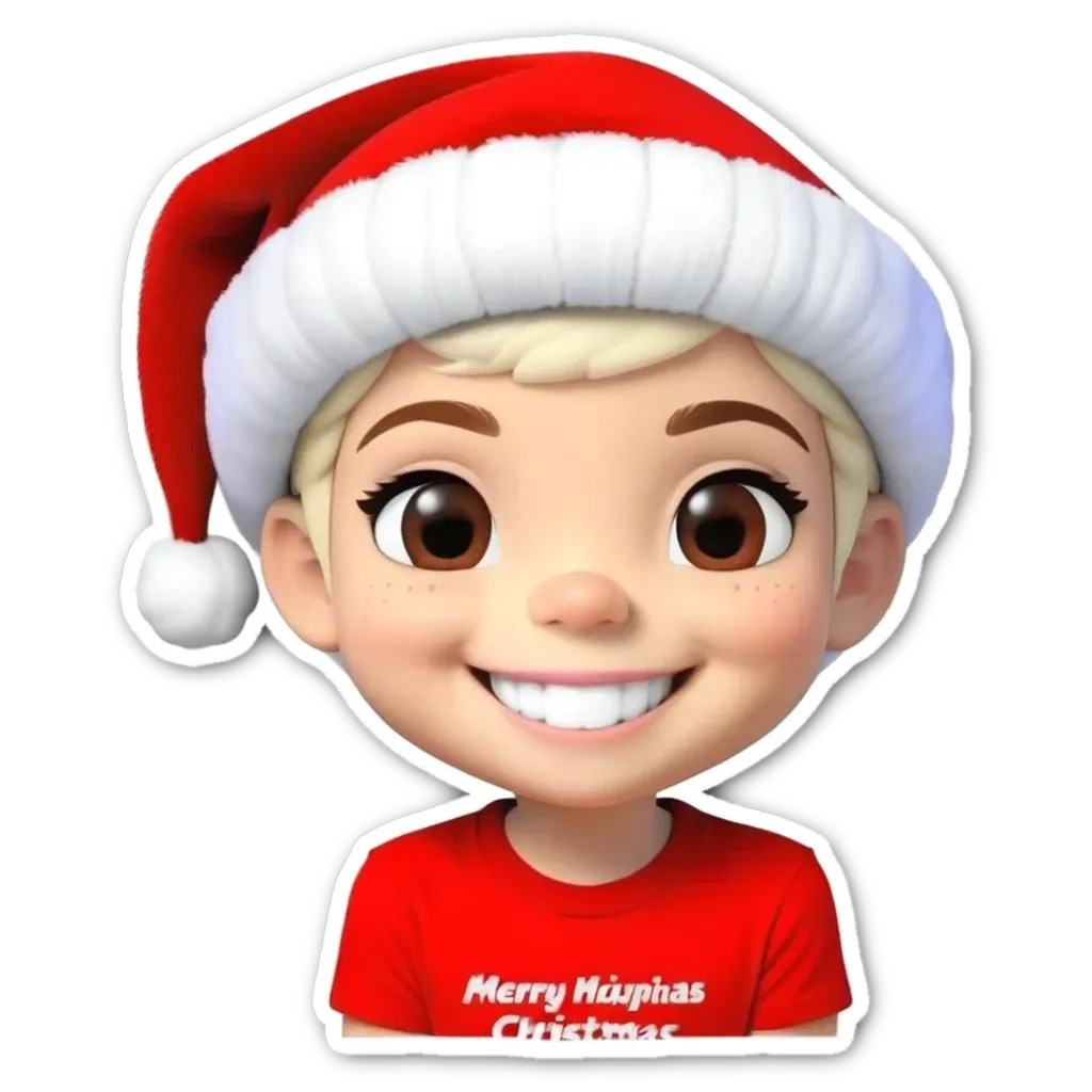 A boy wearing a red christmas shirt with a Santa hat on.