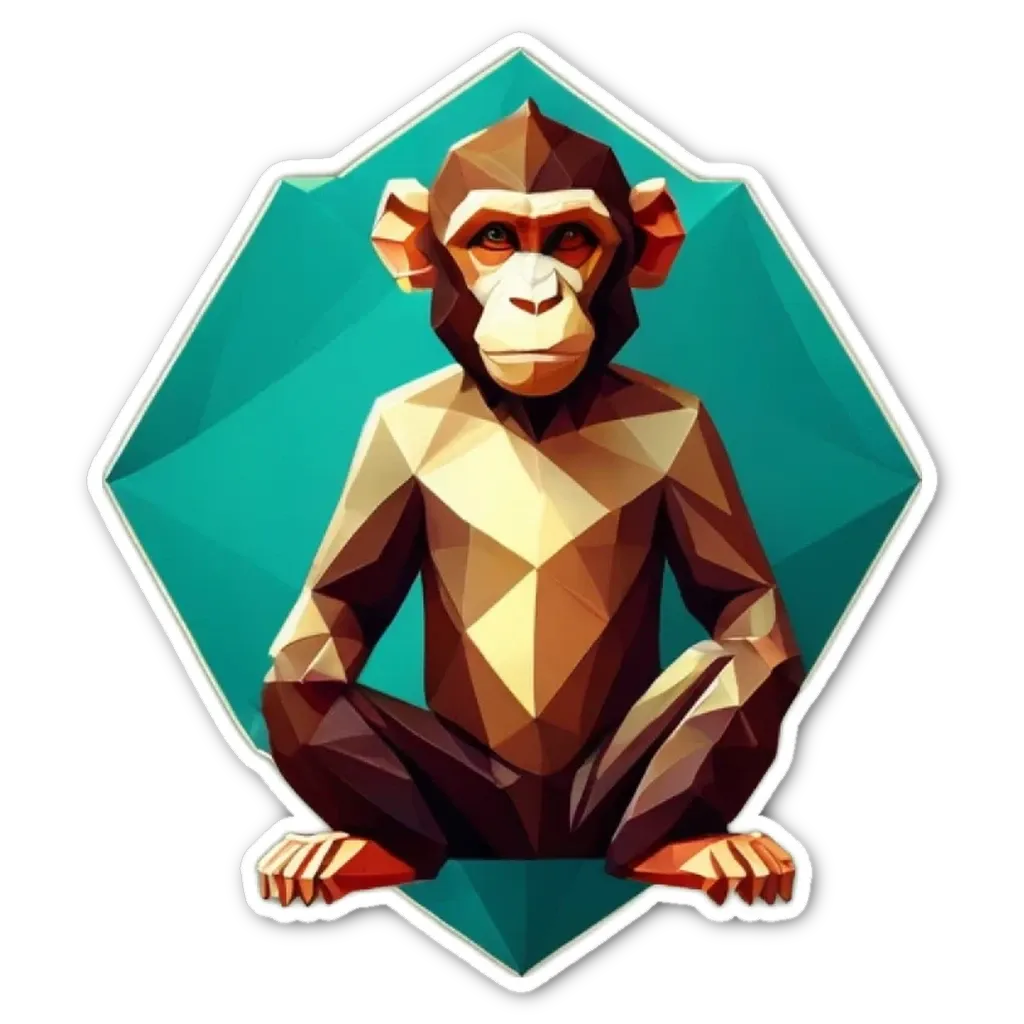 A sticker of a monkey sitting in a polygonal shape.