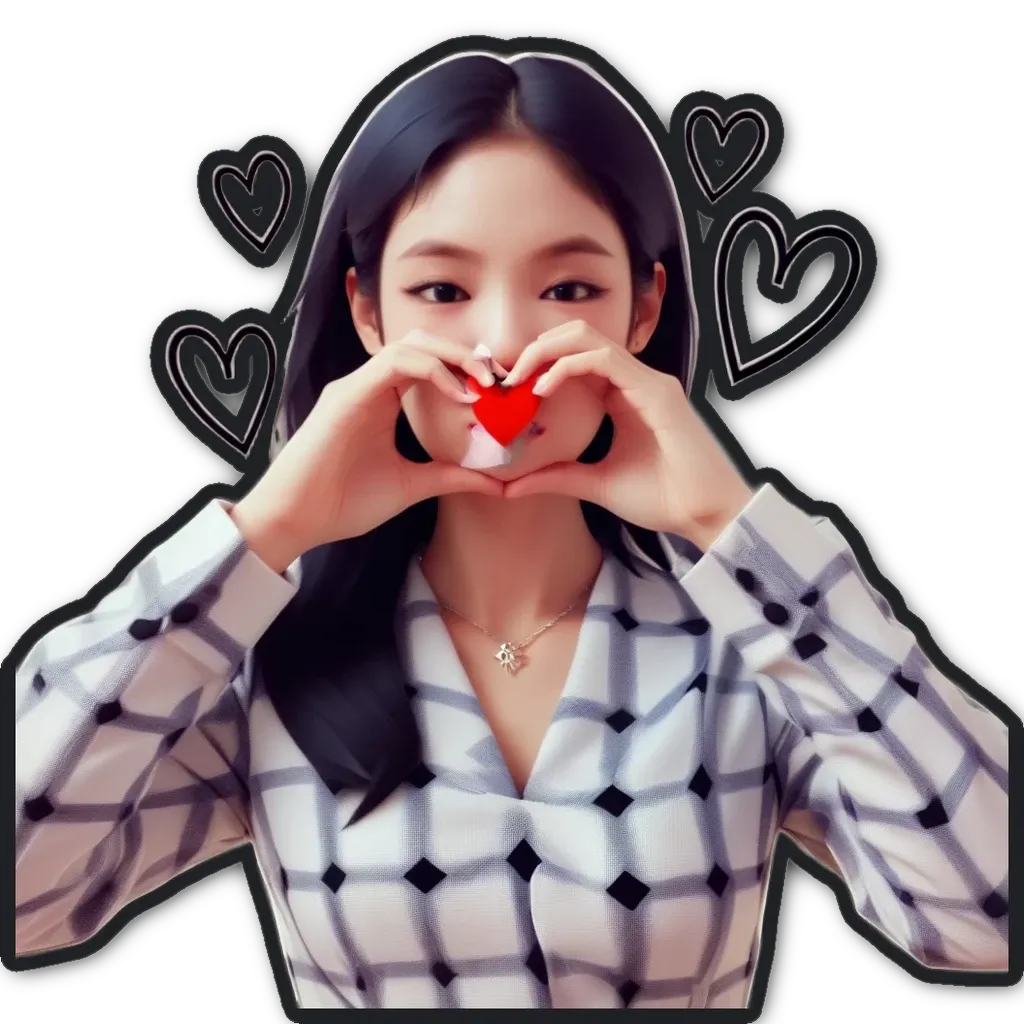 A black and white photo of a girl making a heart with her hands.