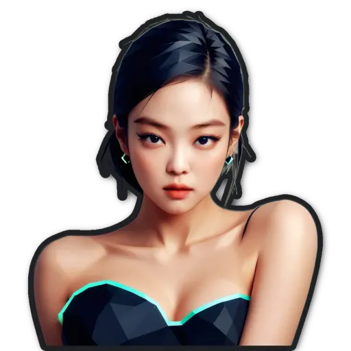 A woman with a triangular mesh to the right of her.