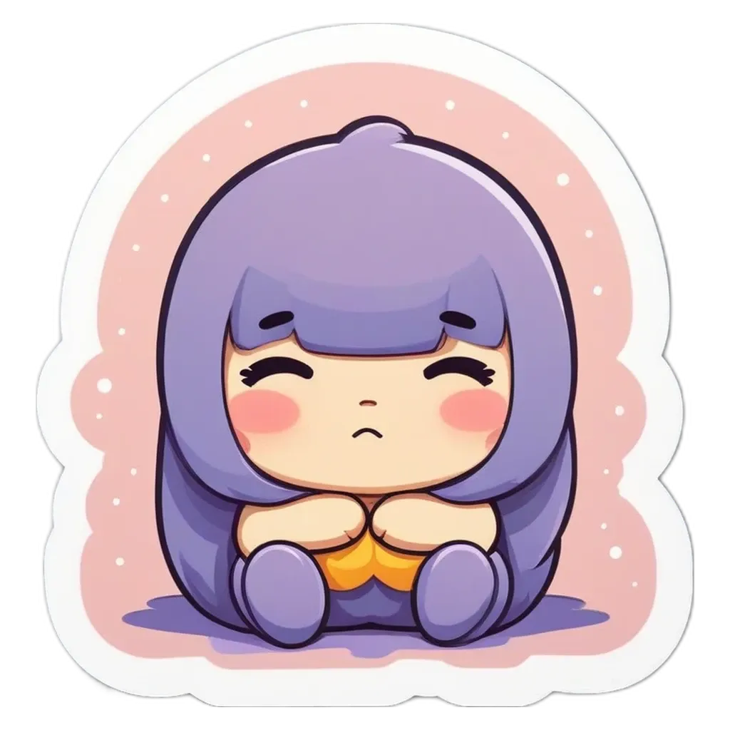 A purple character on a pink background.