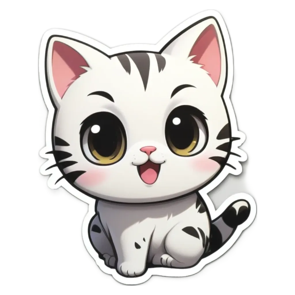 A white cat with black stripes is sitting down.