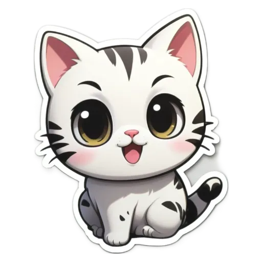 A white cat with black stripes is sitting down.