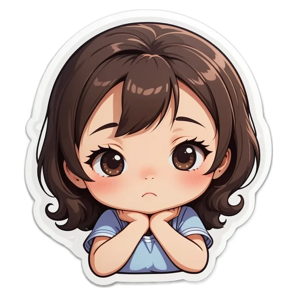 A girl with a sticker on her that is sad.