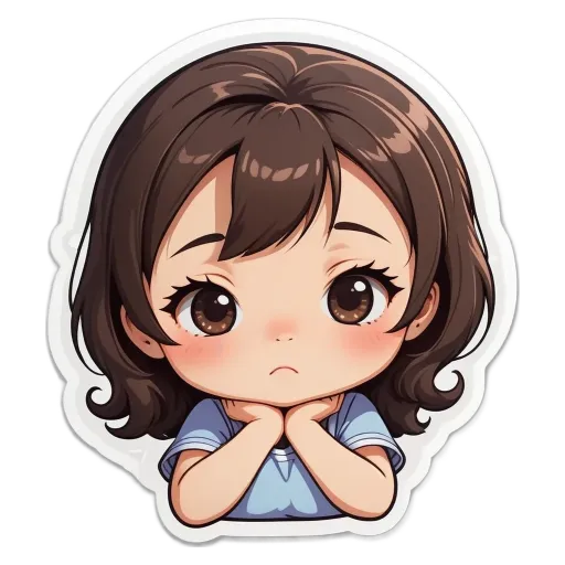 A girl with a sticker on her that is sad.