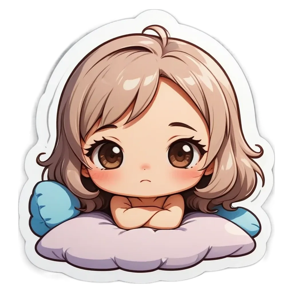 A girl with big eyes and a frown on her face.