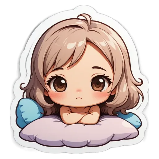 A girl with big eyes and a frown on her face.