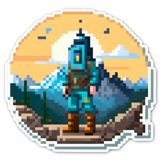 A man is standing on a path with mountains in the background.