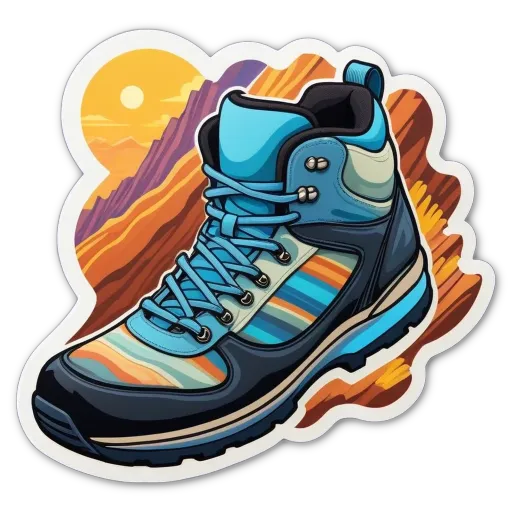 A colorful sticker of a shoe on a black background.