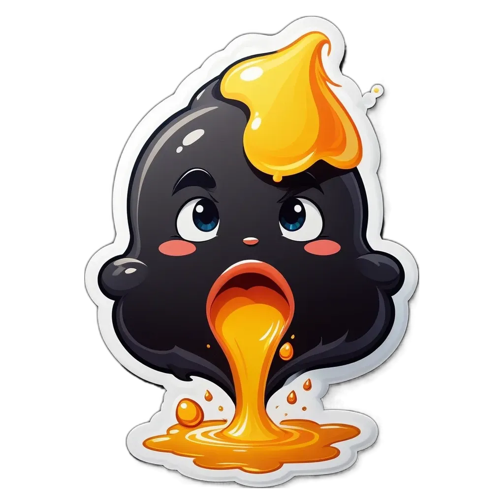 A black and yellow character with a stream of yellow liquid coming out of his mouth.