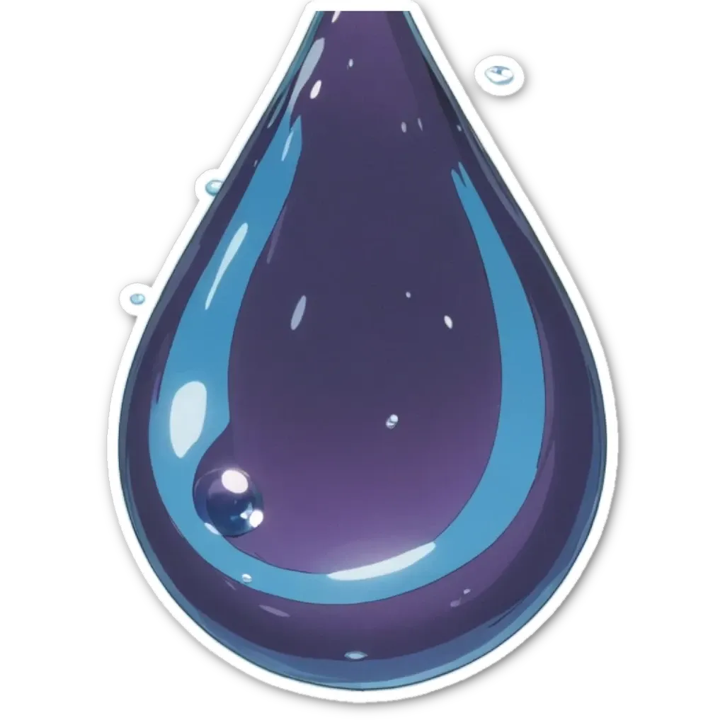 A drop of water with blue and purple streaks in it.